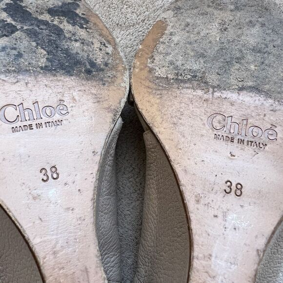 Chloe Estel Tan Leather Wedge Slingback Sandals Gold Accent Women’s EU 38 US 7.5 - Picture 13 of 16